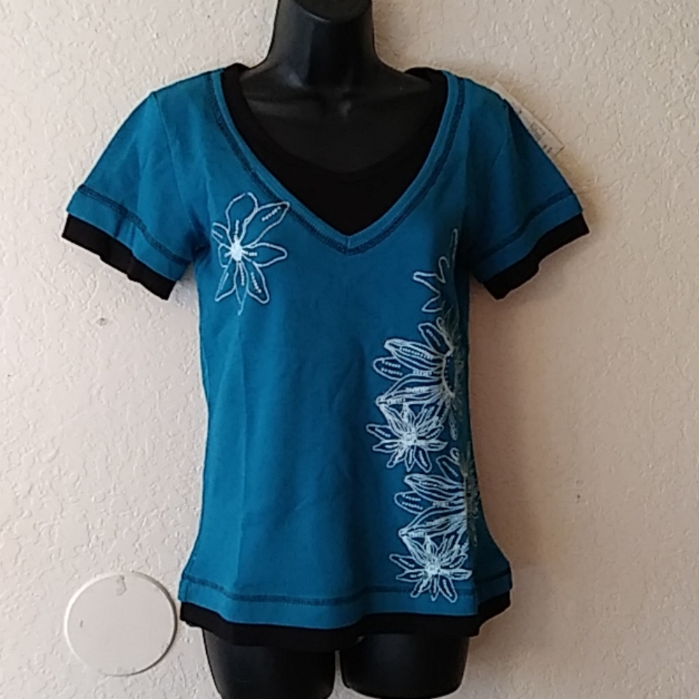 Teal short sleeves winter top